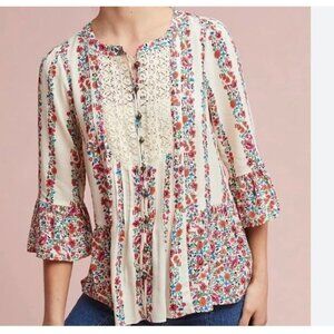 Anthropologie Maeve Hiver Floral B Floral Button-Down Blouse Boho Gypsy